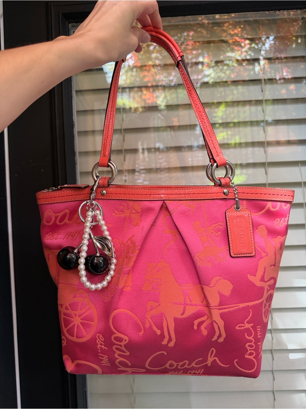 Coach Signature Horse and Carriage Pleated Tote Purse